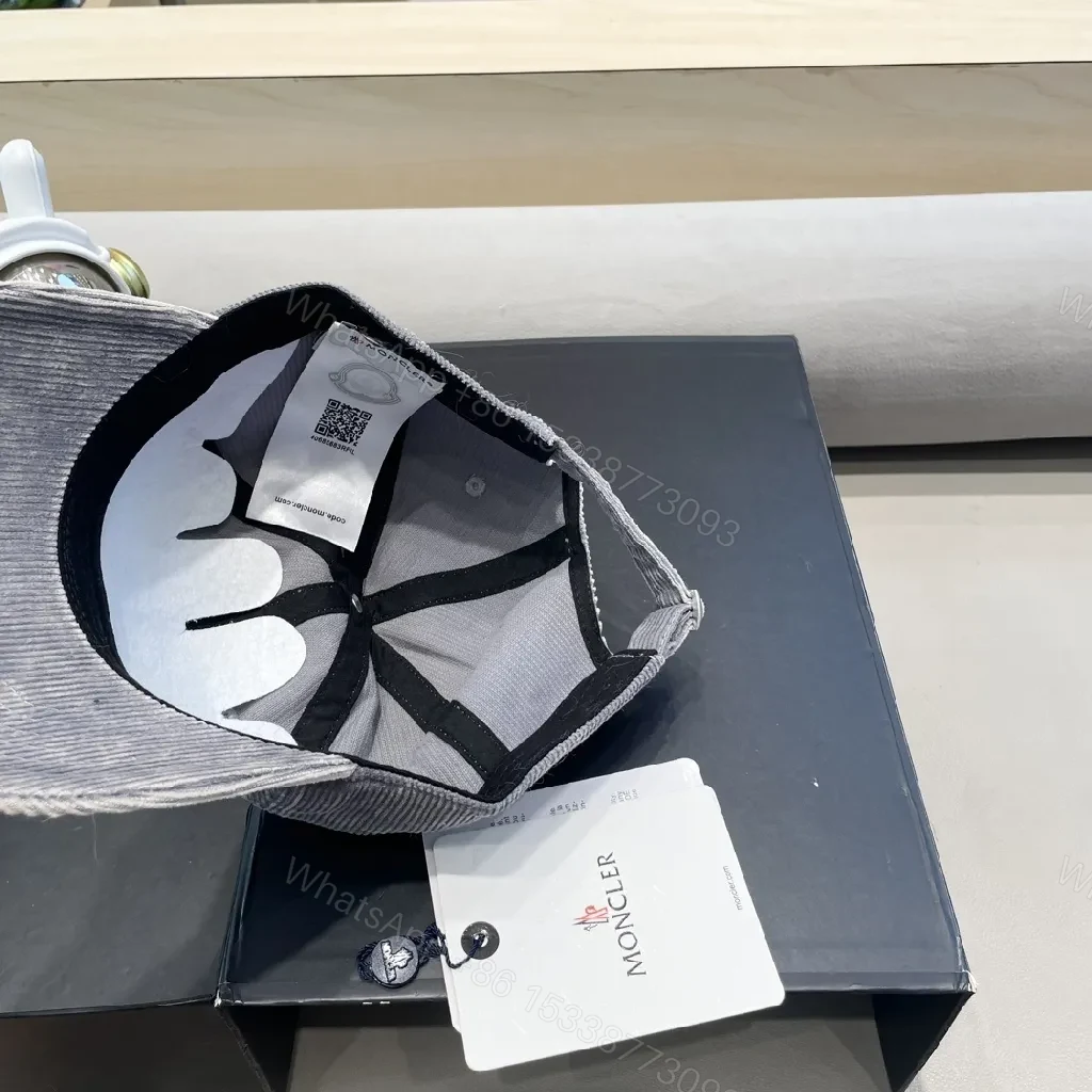 View 3 of Gray Corduroy Cap with Subtle Moncler Logo