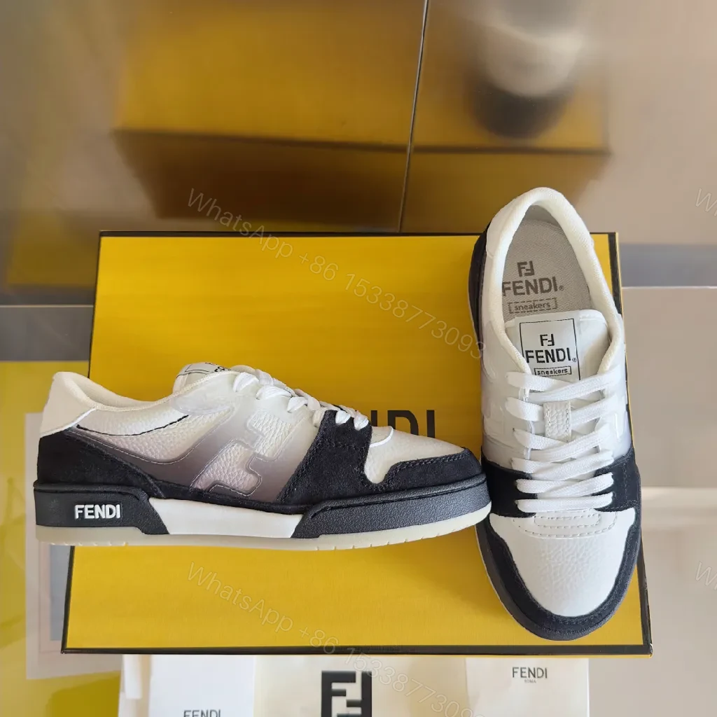 View 9 of Bold Black-White Leather Trainers with Luxury Accents