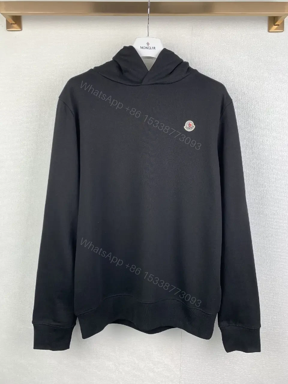 View 10 of Black Premium Minimalist Hoodie with Discrete Moncler Badge - Luxury Everyday Wear