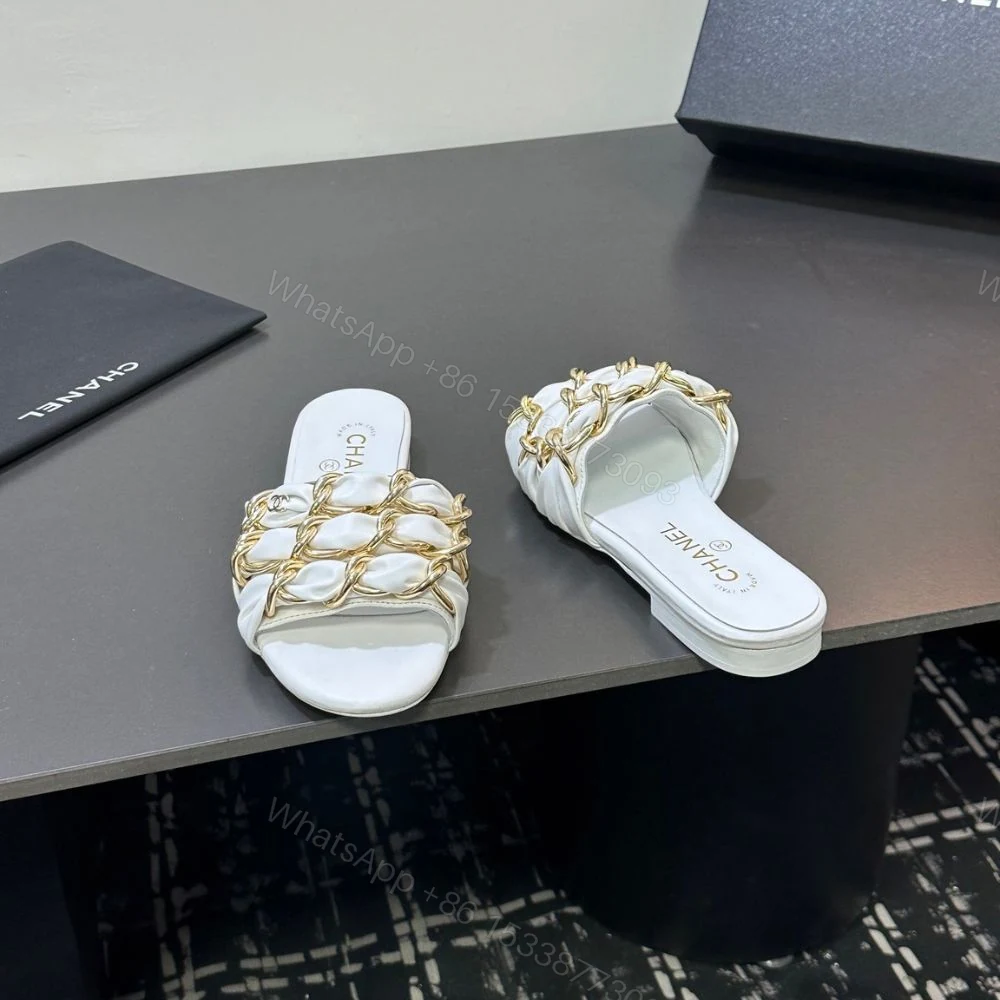 View 8 of Chanel Slide Sandals Gold Chain White