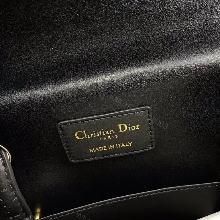 View 6 of Black Leather Quilted Handbag with Gold Dior Emblem - Luxury Everyday