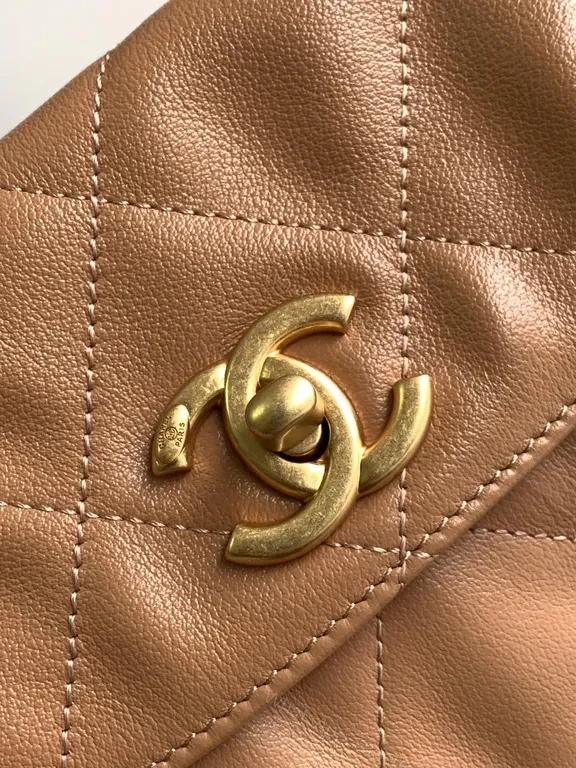 View 7 of Soft Quilted Leather Bag with Gold Chain Strap â€“ Camel Luxe Bundle (60)
