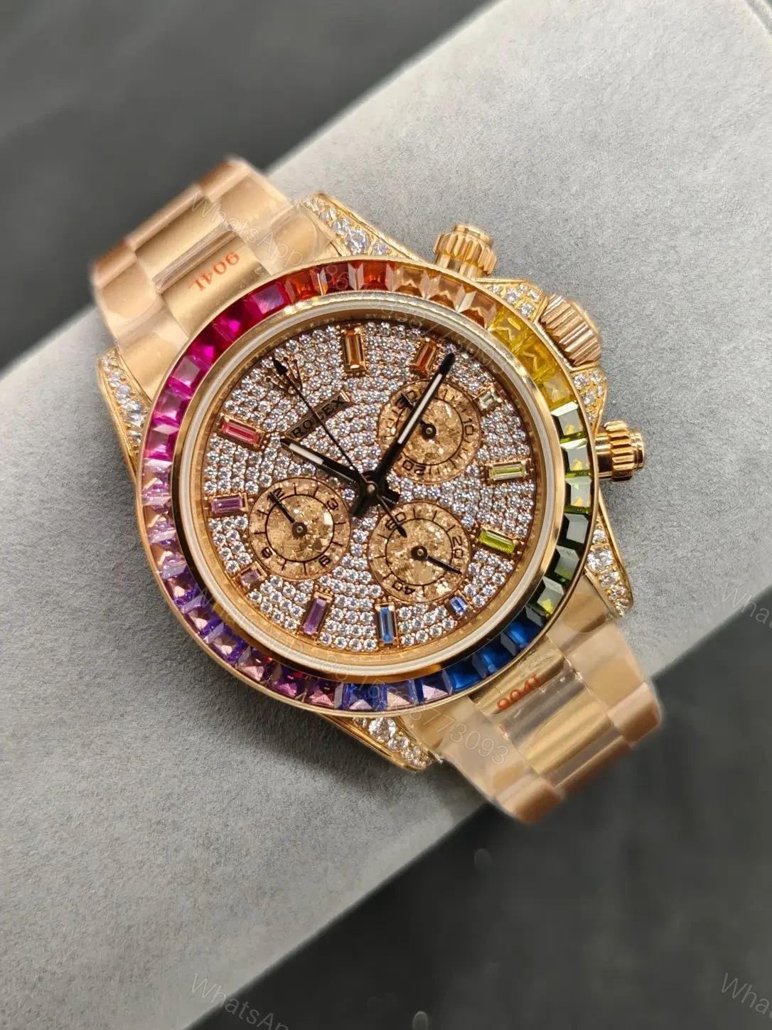 View 2 of Premium Rolex Daytona Rainbow Iced Rose Gold replica 40MM Oyster Bracelet Edition RLX-DAYTONA-RAINBOW-ICED-ROSEGOLD-40MM-OYSTER-BRACELET