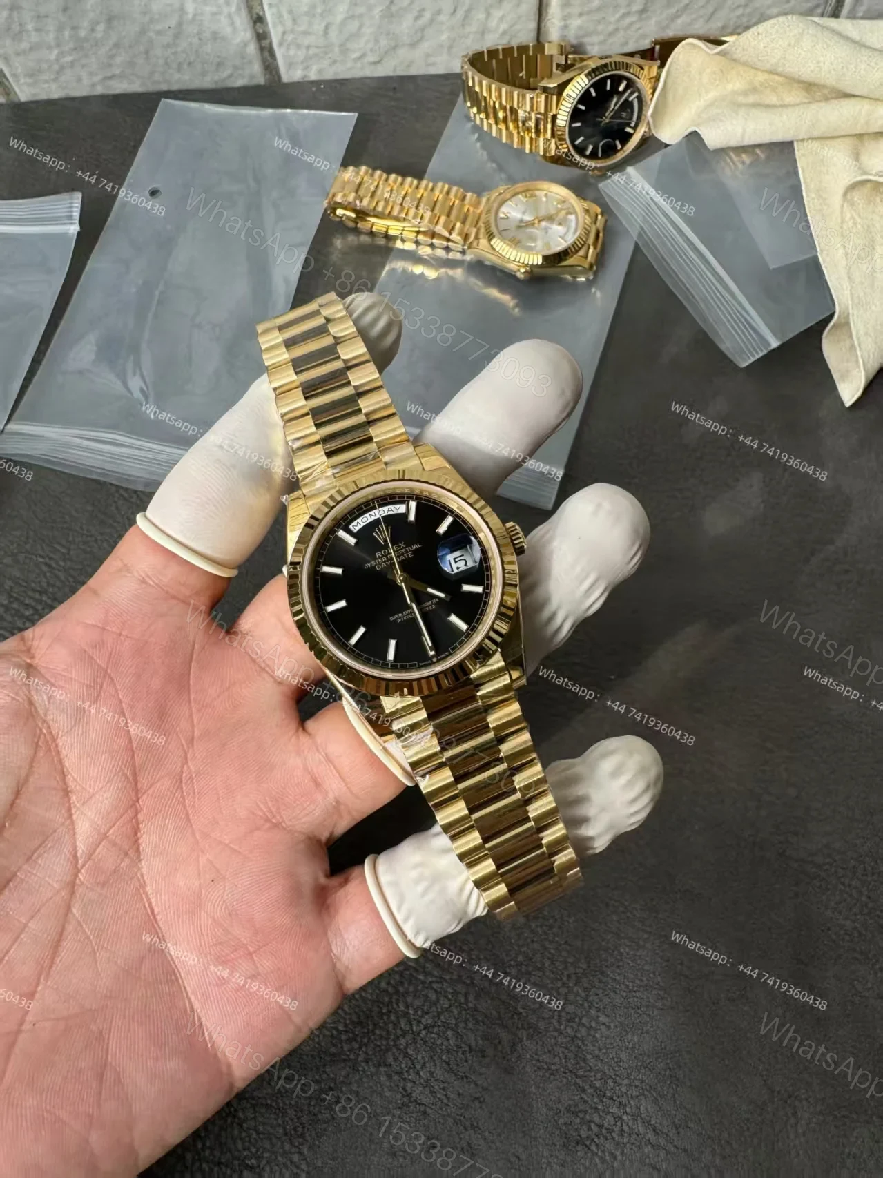 View 3 of Rolex Day-Date M228238-0067 1:1 Replica Gold Black Dial 40MM 3255 Movement Presidential Bracelet Super Clone Watch