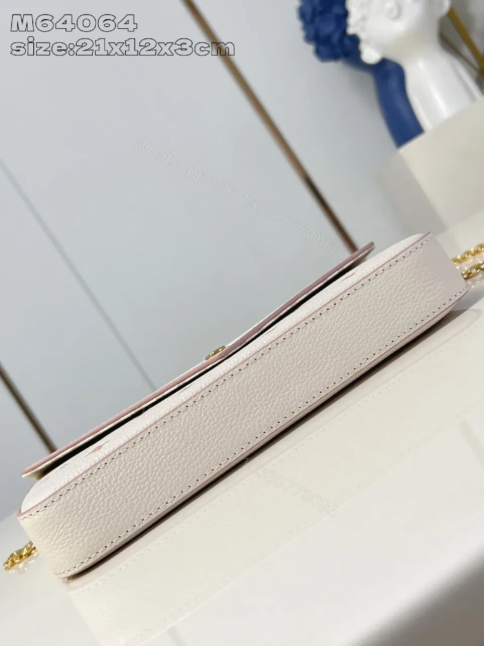 View 3 of White Calfskin Wallet-on-Chain: Monogram Luxe Stitching