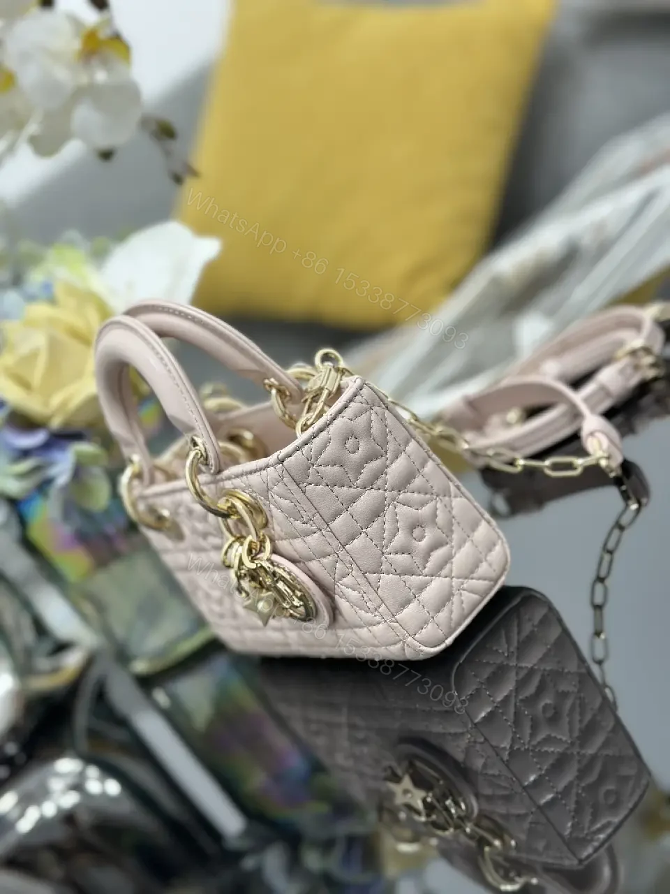 View 5 of Pastel Quilted Mini Bag with Gold Hardware, Structured Chic