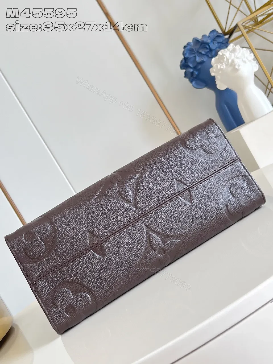 View 3 of Structured Monogram Tote: Textured Leather, Gold Accents, Designer-Inspired Tote
