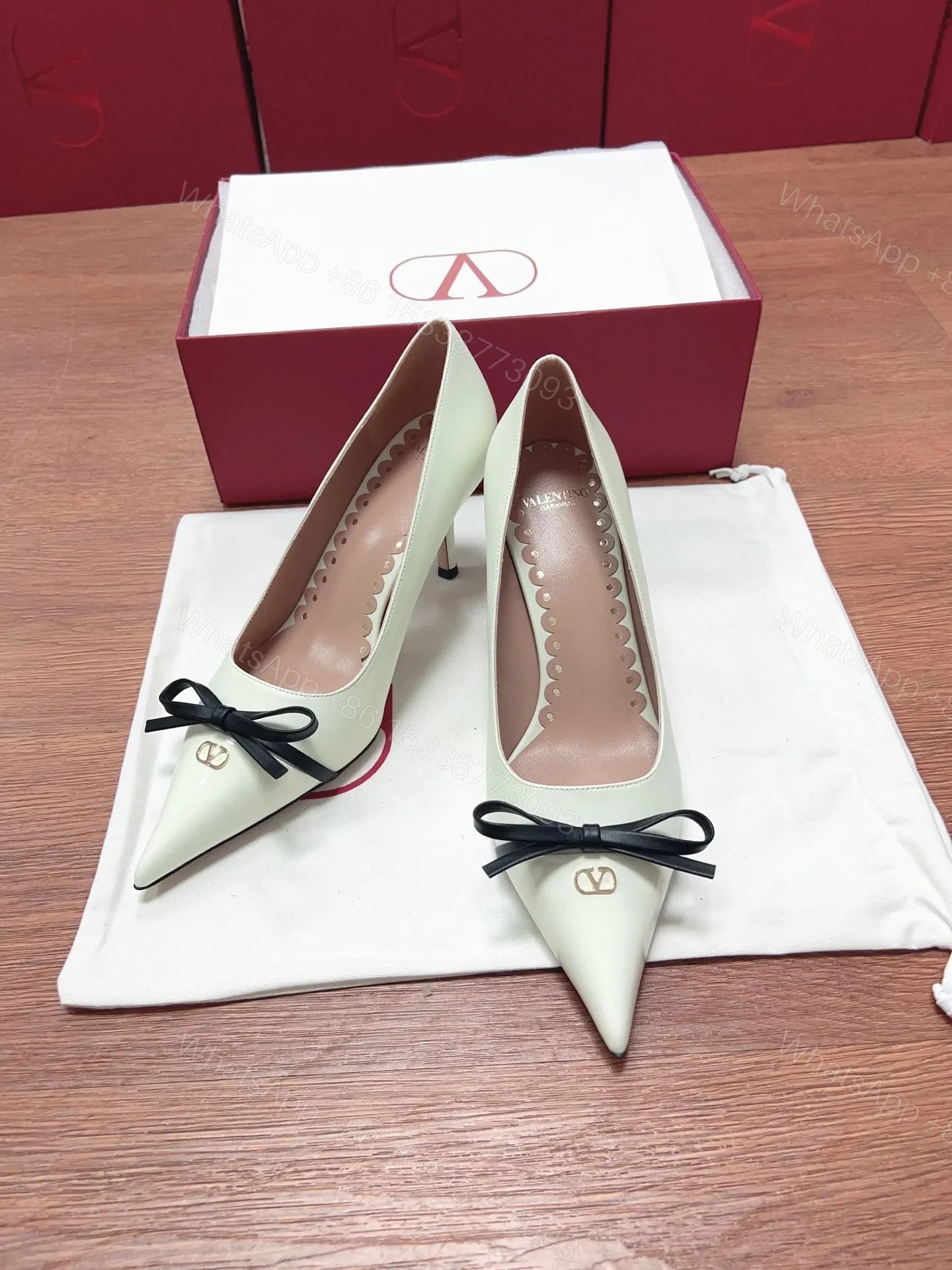 Valentino Women White Leather Pointed Toe Pumps — view 1