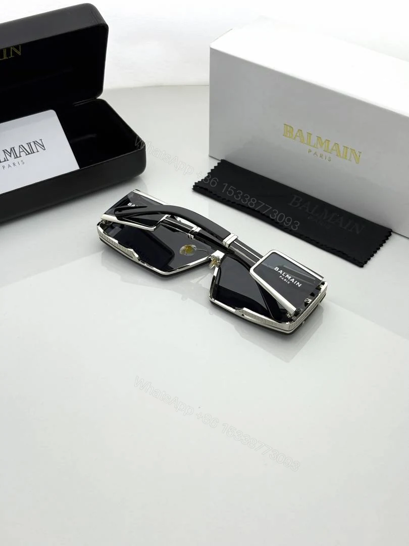 View 3 of First Copy Balmain Transparent Rectangle Sunglasses Grey Lens Unisex UV Protection