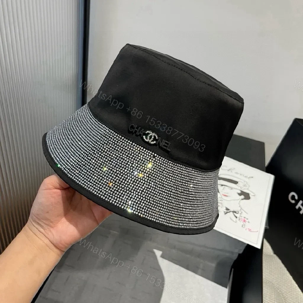 View 7 of Black Satin Bucket Hat with Rhinestone Band - Luxe Statement Hat