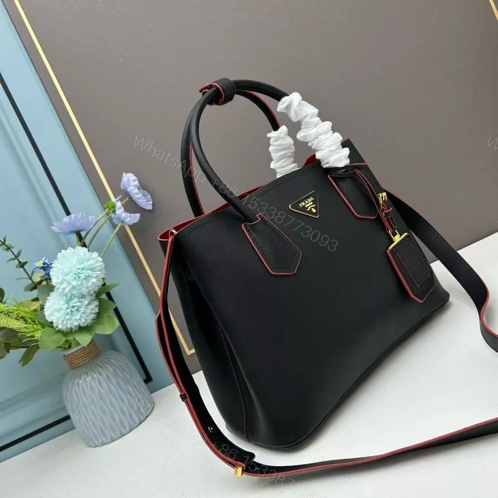 View 3 of Prada Saffiano Cuir Double Small Tote Bag Black 30Cm