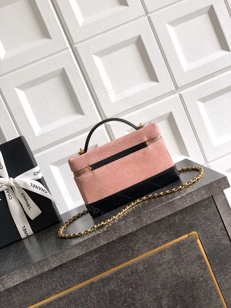View 8 of Velvet Pink & Black Mini Crossbody: Luxe Two-Tone Chic