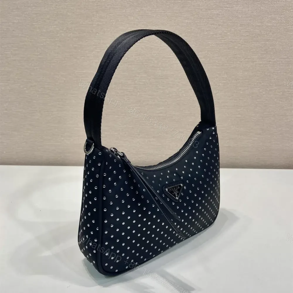 View 3 of 高仿Prada*RE-Nylon系列1BC515鉚釘單肩包黑色Mini免檢版
