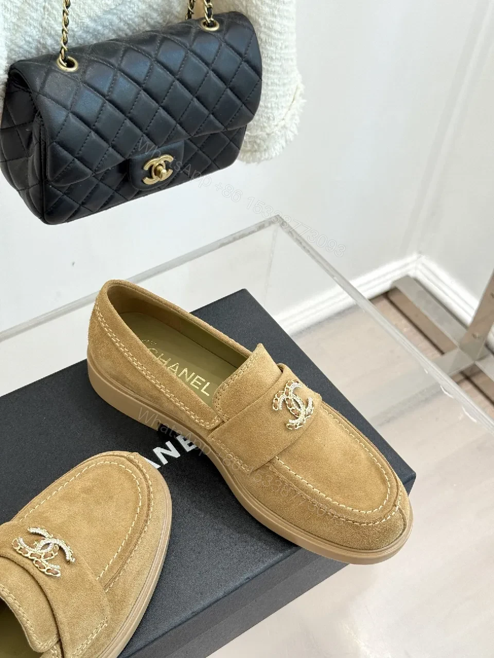 View 4 of Camel Suede Mocs with Signature Hardware Loafers