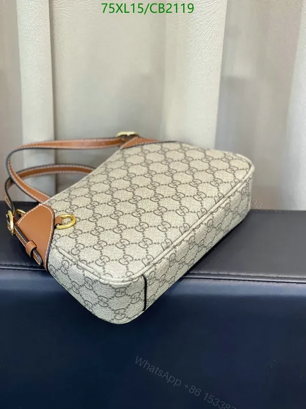 View 4 of Small Replica Gucci Shoulder Bag Grey with Brown Trim Leather VTX368