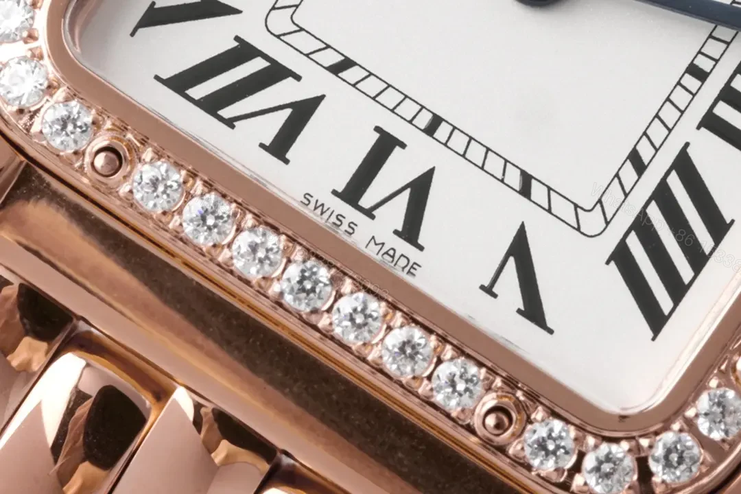 View 4 of V6 Factory Cartier Panthère de Cartier Rose Gold Watch with Diamond Bezel – 27x37mm, Silver Dial, Blue Hands, Sapphire Crystal
