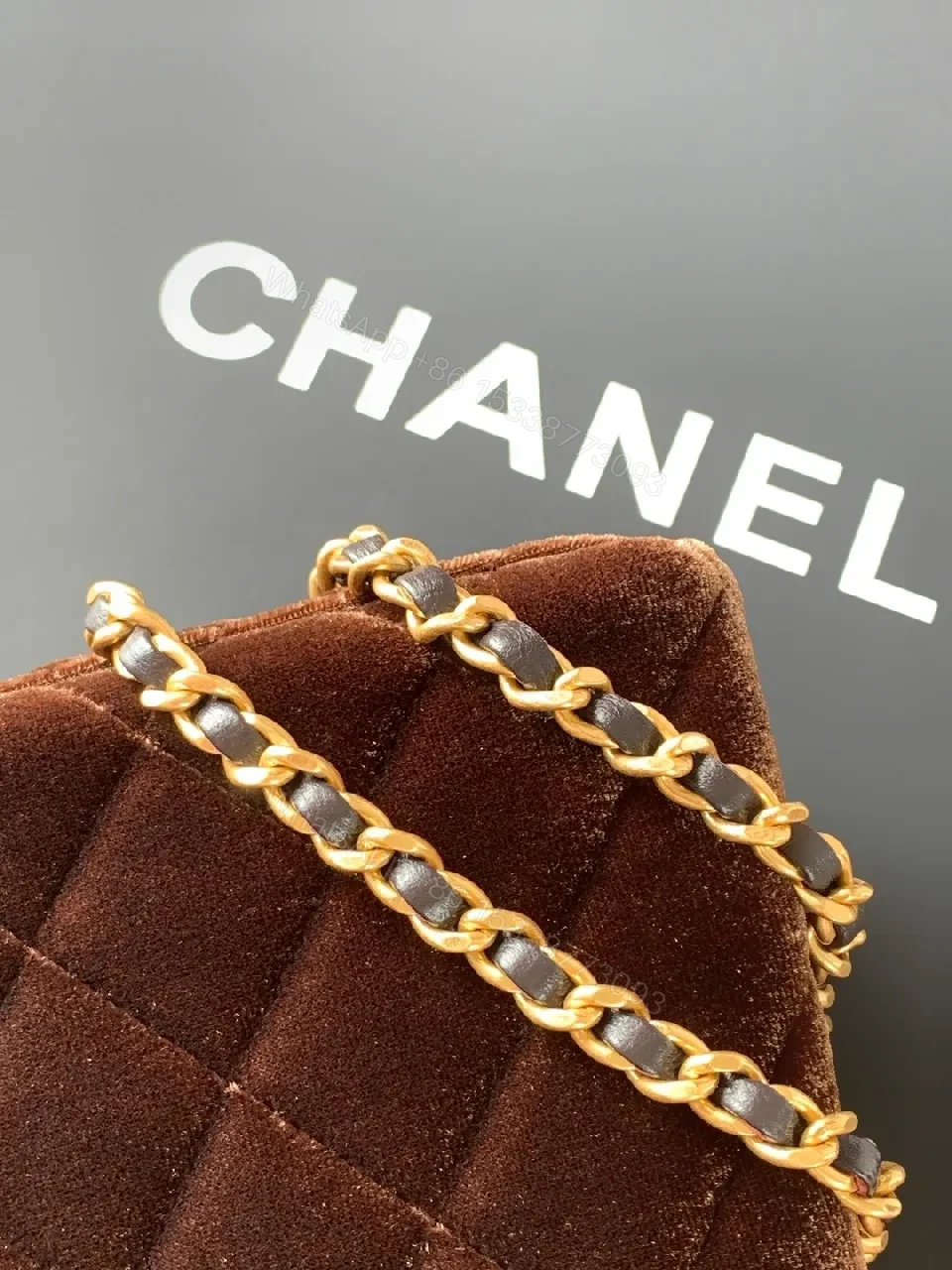 View 4 of Velvet Quilted Bag with Gold Chain – Luxe Evening Tote