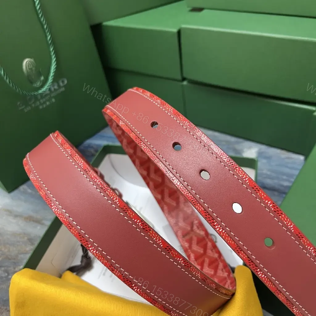 View 8 of Red Leather Belt with Signature Pattern Textile Buckle