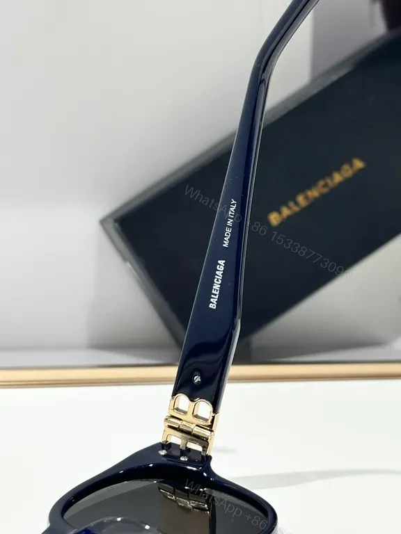 View 6 of Blue Acetate Round Sunglasses with Gold Hardware, Polarized