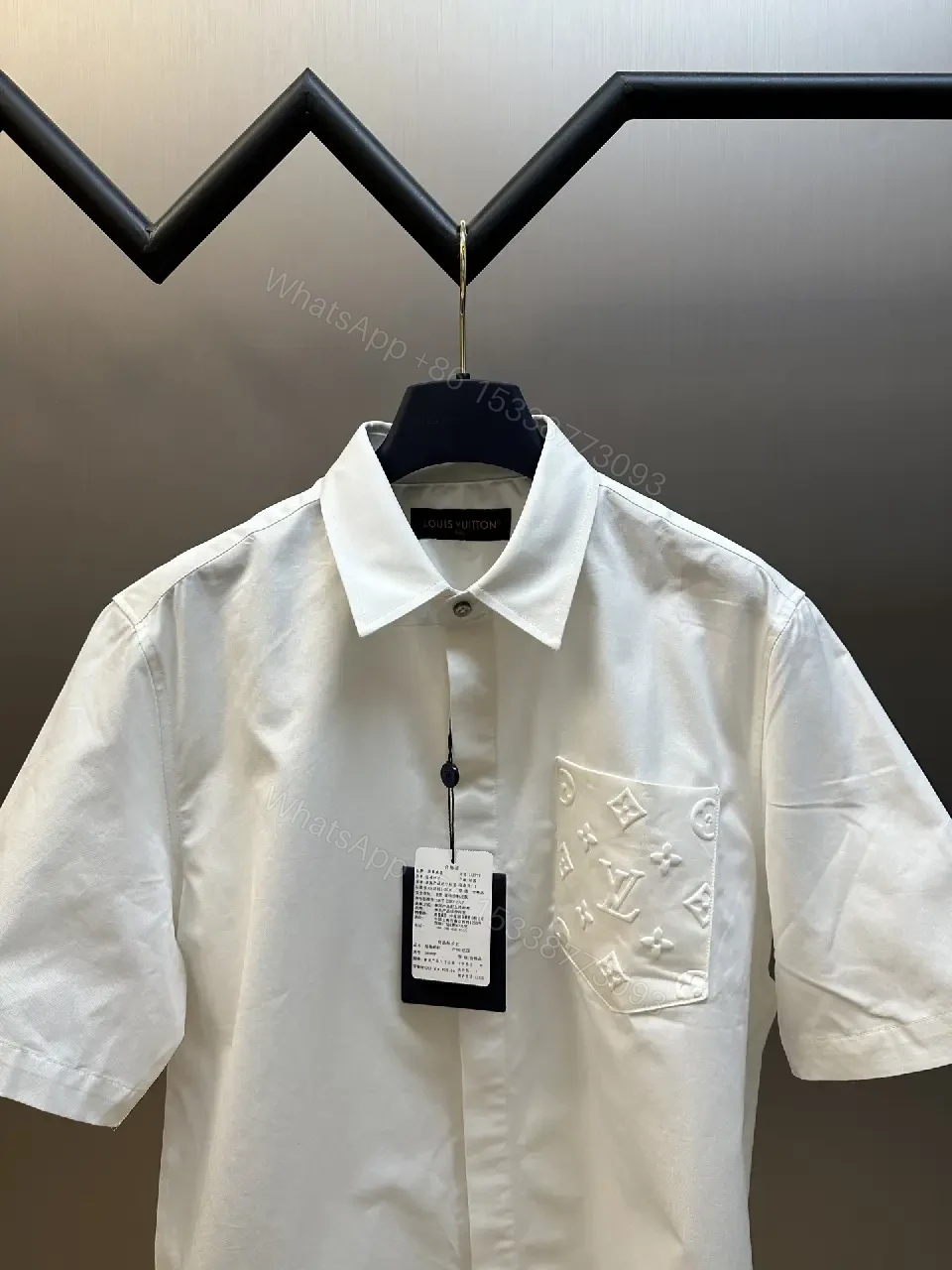 View 4 of White Cotton-Blend Shirt with Embossed Pocket Texture, Modern Luxury