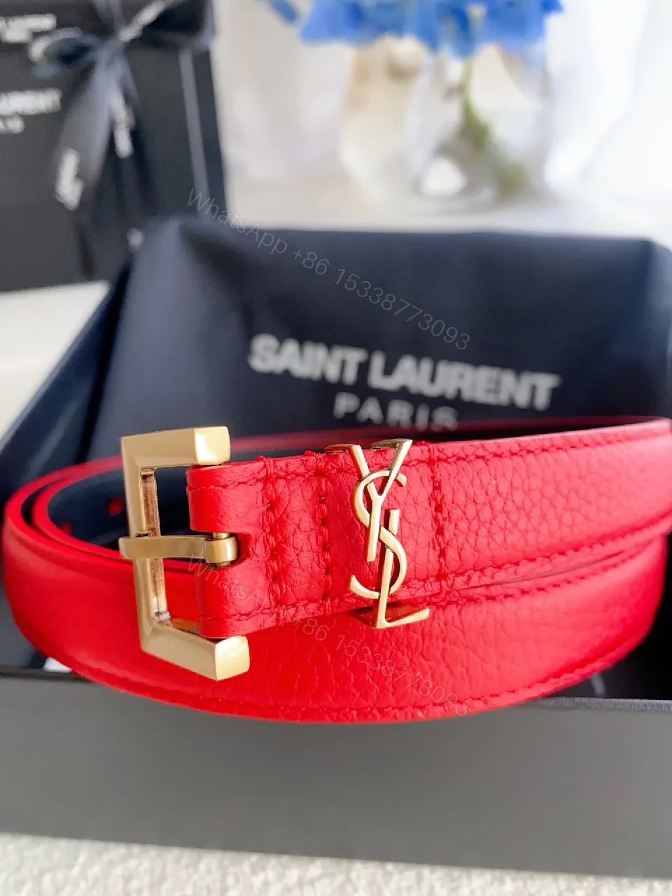 View 5 of Vivid Red Leather Bracelet with Gold-Tone HW Accent