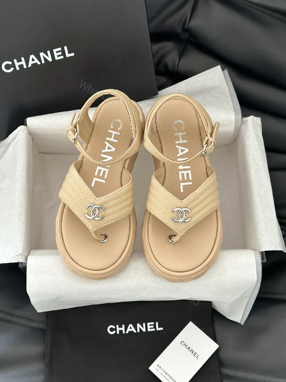 View 3 of Quilted Leather Sandal with Cushioned Footbed and Nude-Tan Strap