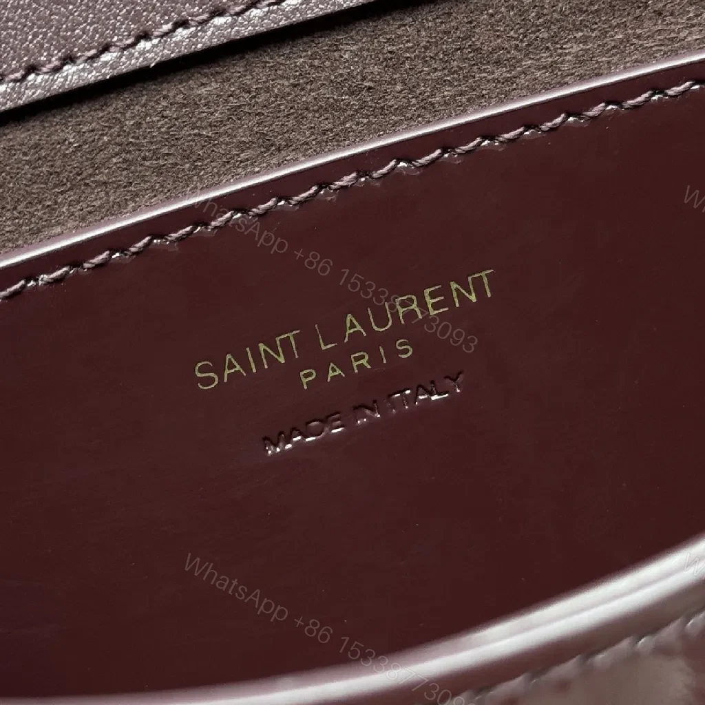 View 8 of Glossy Burgundy Velvet-Patent Mini Bag with Gold Hardware