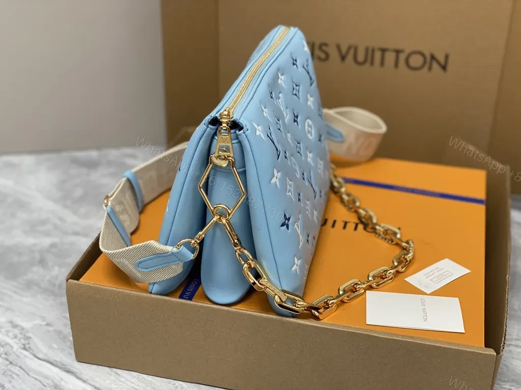 View 5 of Powder-Blue LV Monogram Crossbody: Patent, All-Day Versatility