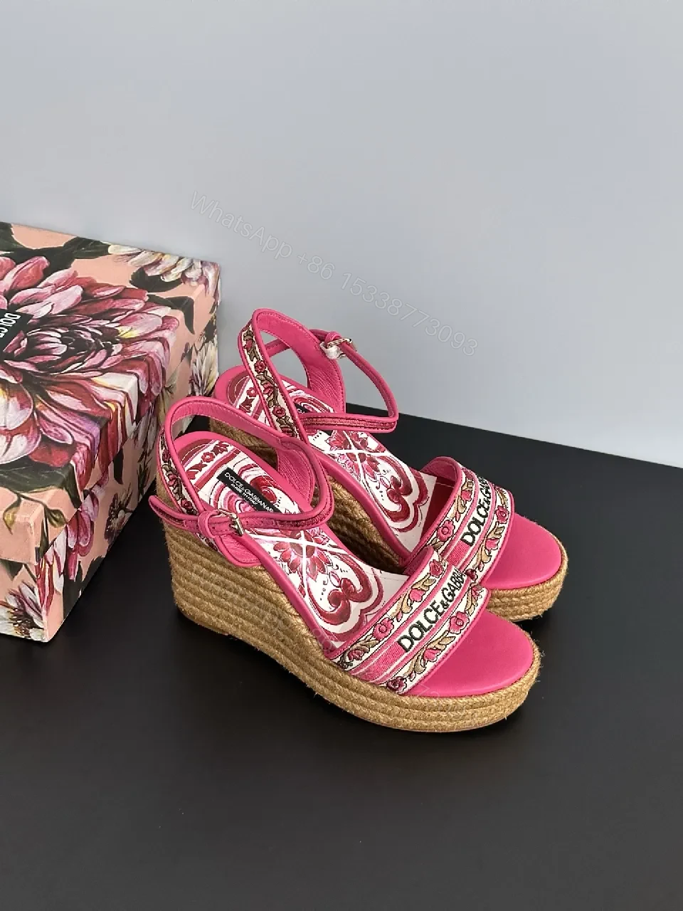 View 7 of Vibrant Pink Espadrille Wedges with Logo Textile Details