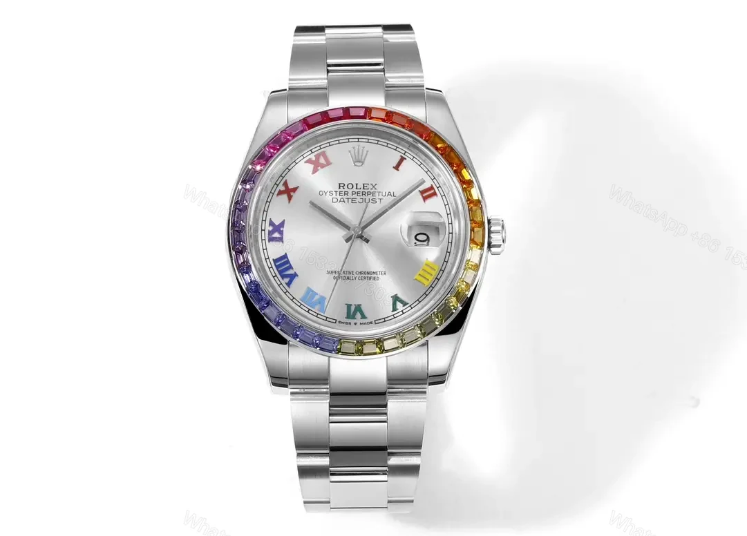 Best Rolex Datejust Rainbow Roman replica 41MM Silver Dial Oyster Bracelet Edition RG-DATEJUST41-RAINBOW-ROMAN-OYSTER — view 1