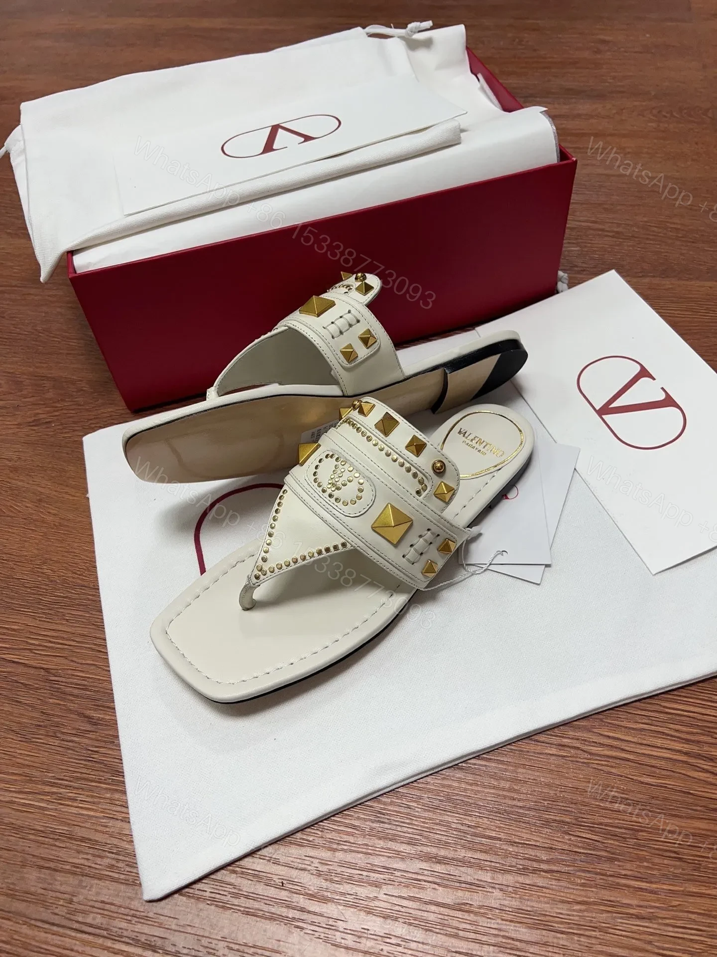 View 4 of Valentino Women White Leather Studded Sandals