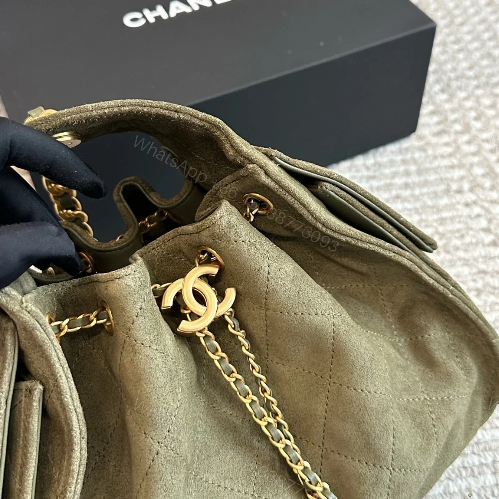 View 6 of Chanel Small 25 Handbag Gold Tone Metal Khaki 26Cm