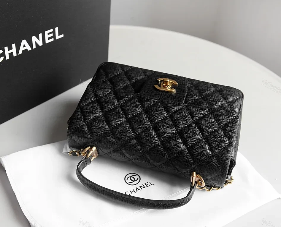 View 5 of Black Quilted Calfskin Mini Flap Bag with Gold Chain Accent (Chanel-Inspired)