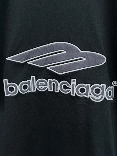 View 6 of Balenciaga Clothes 3B Silhouette Ribbed V-neck Printed T-shirt Black/Dark Blue/Gray