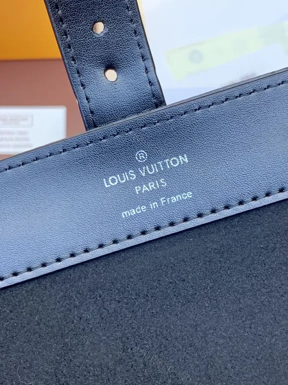 View 5 of Velvet Black LV-Style Structured Clutch with Monogram Canvas