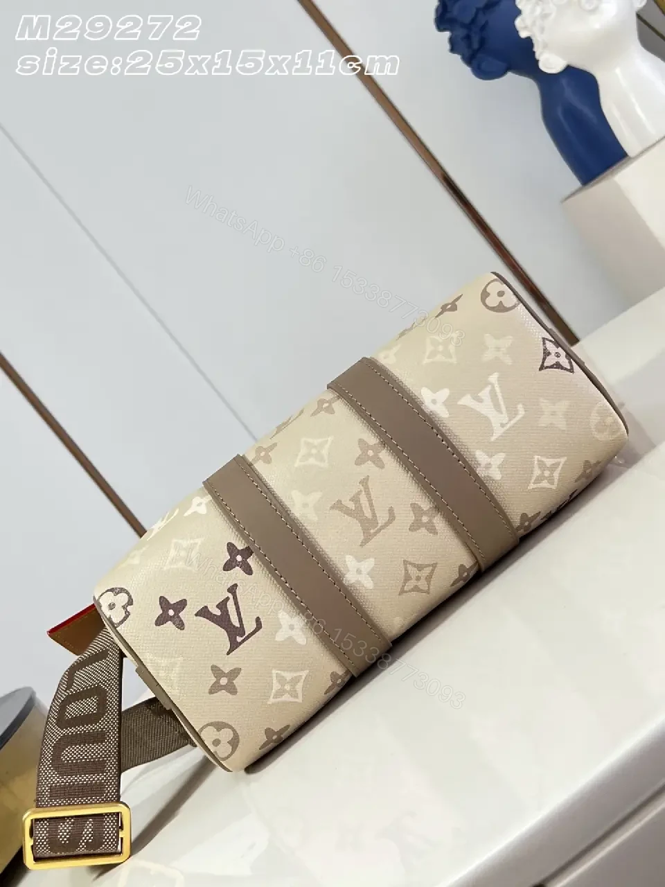 View 3 of Beige Canvas LV Monogram Duffel Satchel