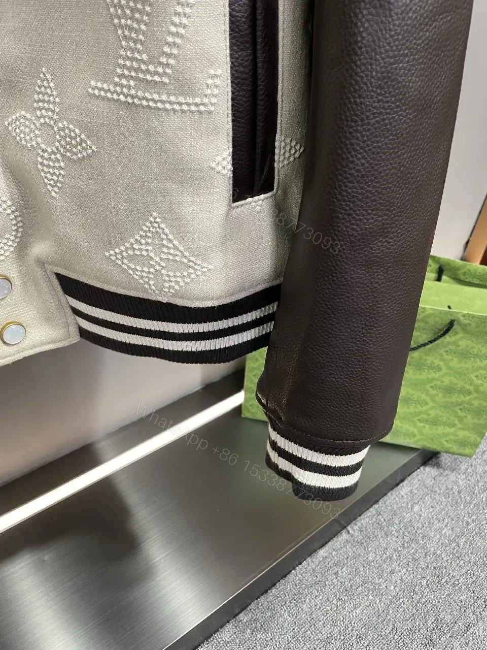 View 8 of Textured Monogram Varsity Jacket: Modern Luxury, All-Day Comfort