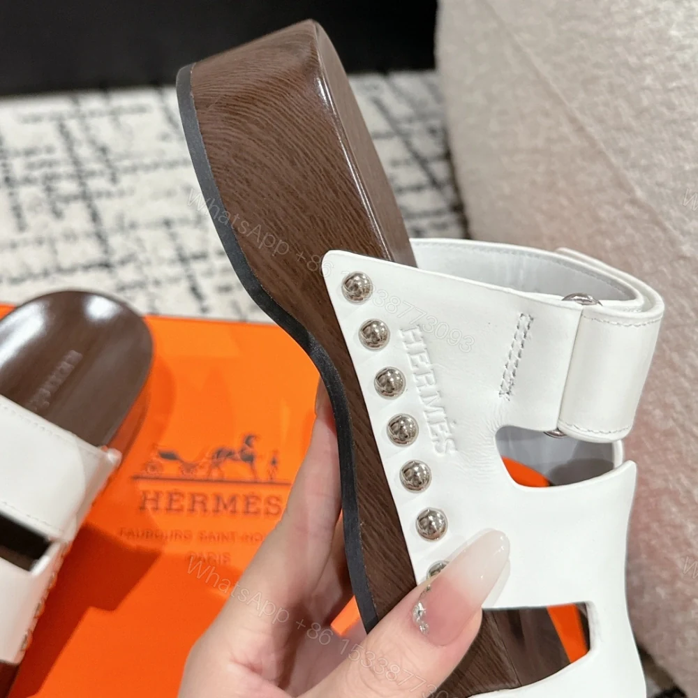 View 8 of 高仿Hermes*Kos系列H251012Z1厚底木質拖鞋白色4CM免檢版