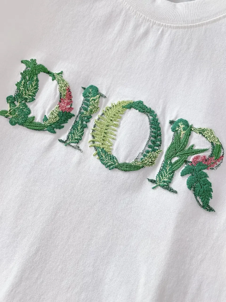 View 2 of White Cotton T-Shirt Floral DIOR Logo Graphic Tee