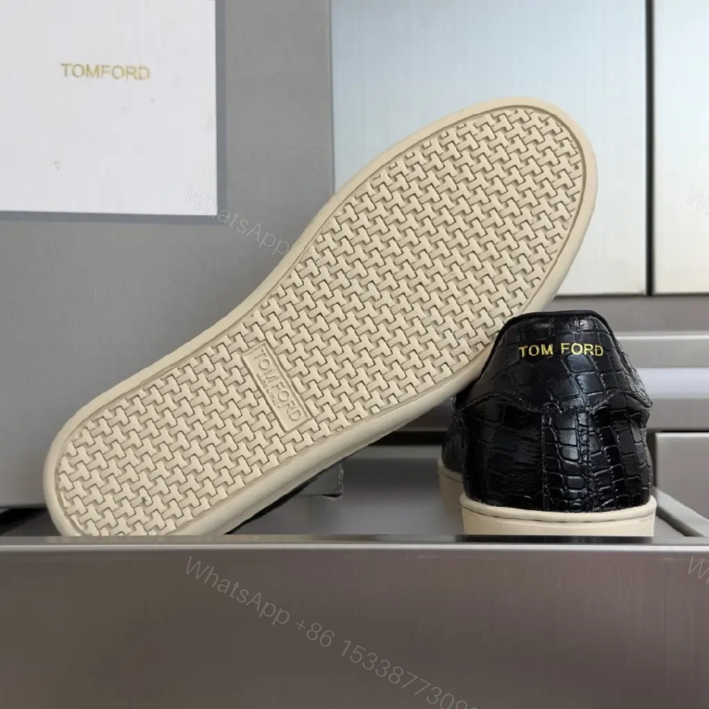 View 9 of Croc-Textured Leather Sneakers – Black & Cream, Luxury Casual