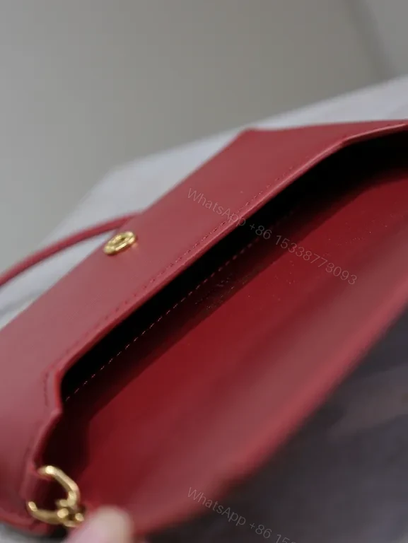 View 3 of Chic Burgundy Leather Crossbody Wallet with YSL Hardware