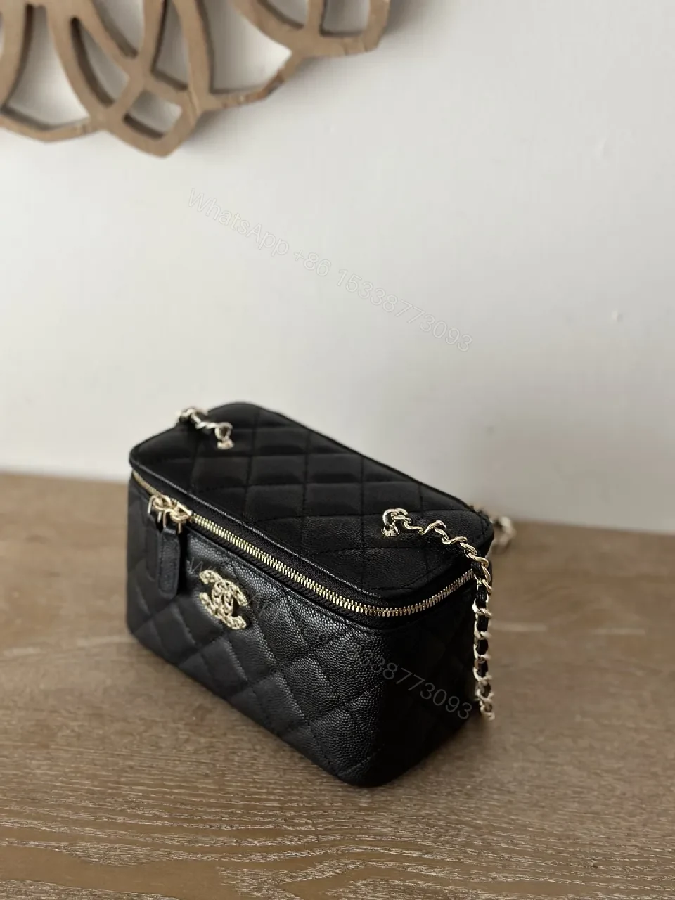 View 6 of Quilted Black Cardholder Bag with Chain – Luxe Compact