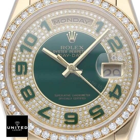 View 5 of Rolex Datejust Yellow Gold Green Dial Iced out 118348 Replica