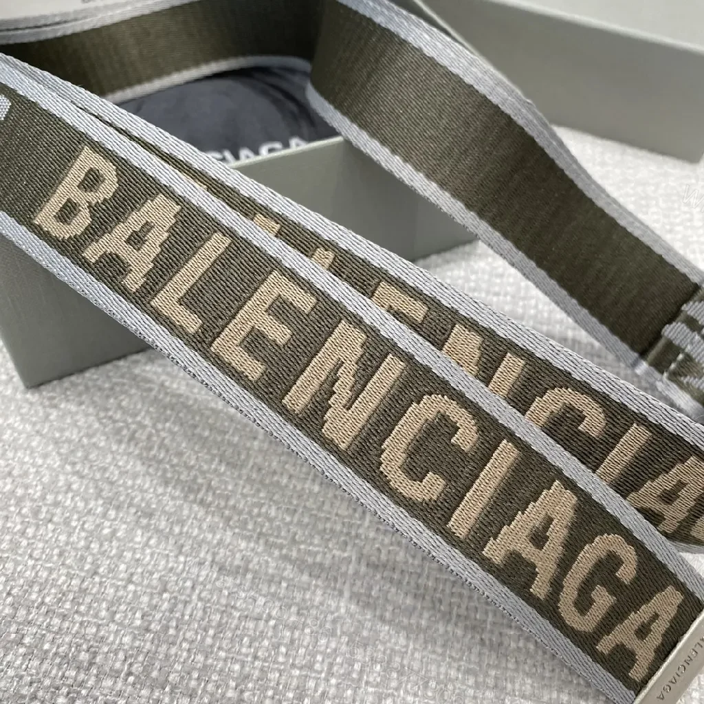 View 2 of Monogram Webbing Belt with D-Ring Buckle, Neutral Tone, Luxury Style, Premium Hardware, Belt