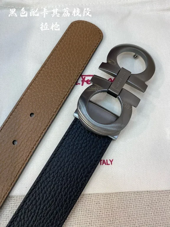 View 2 of Refined Leather Belt with Ferragamo-Style Hardware - Luxury Belt