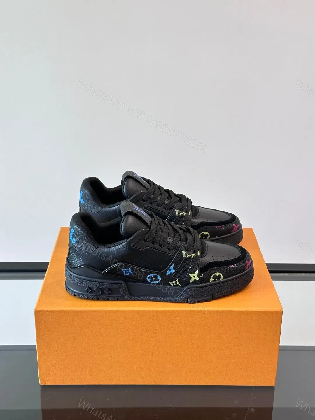 LV Men Black Leather Sneakers With Multicolor Accents — view 1