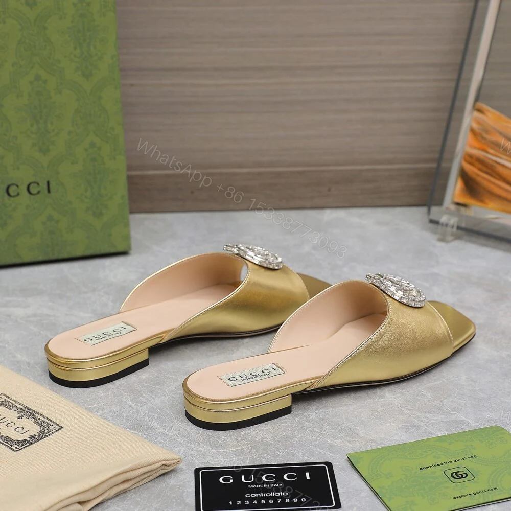 View 4 of Gucci GG Crystal Slippers Gold