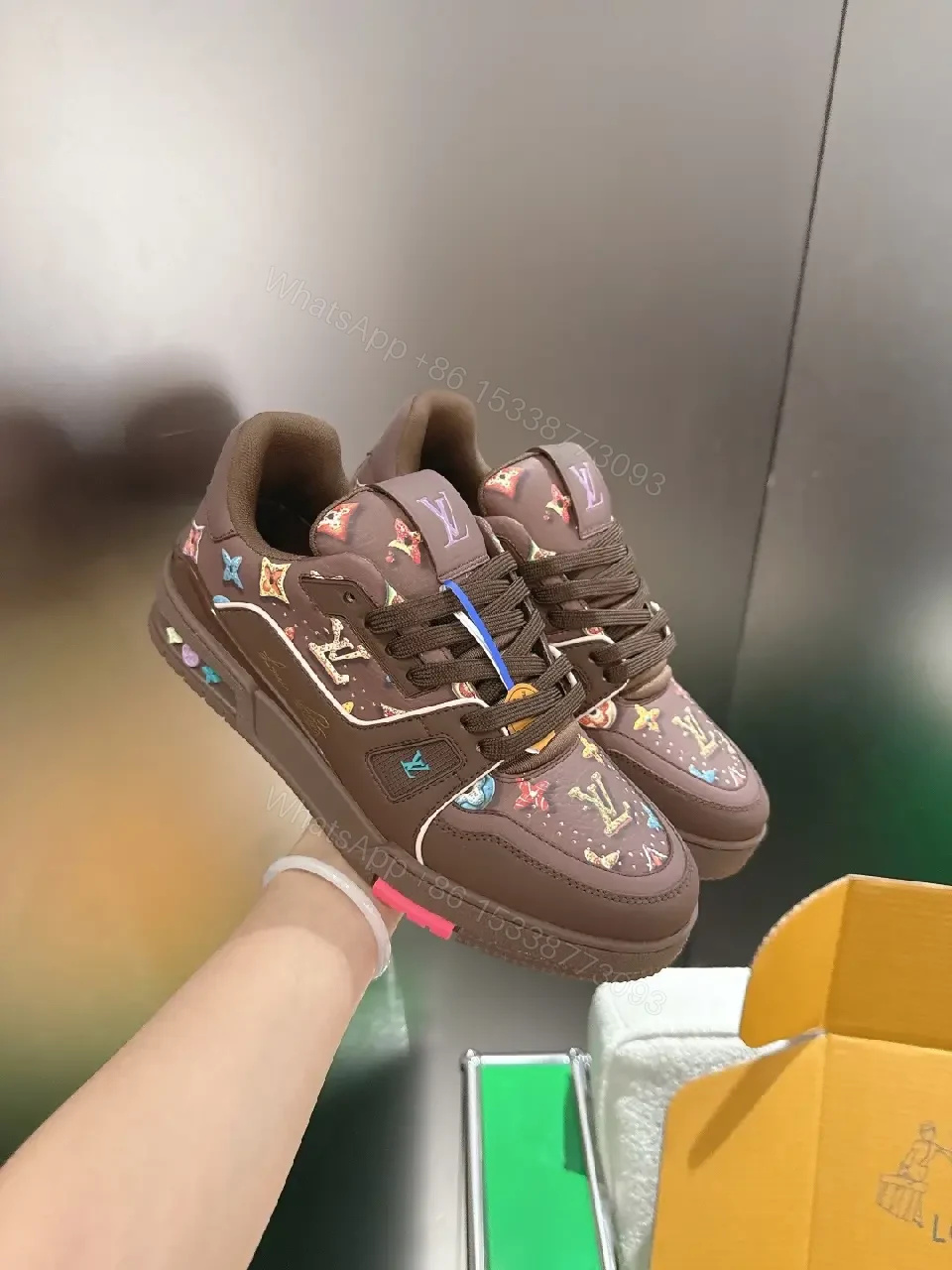 View 6 of Bold Patterned Sneakers with Monogram Flair - High-Top Comfort
