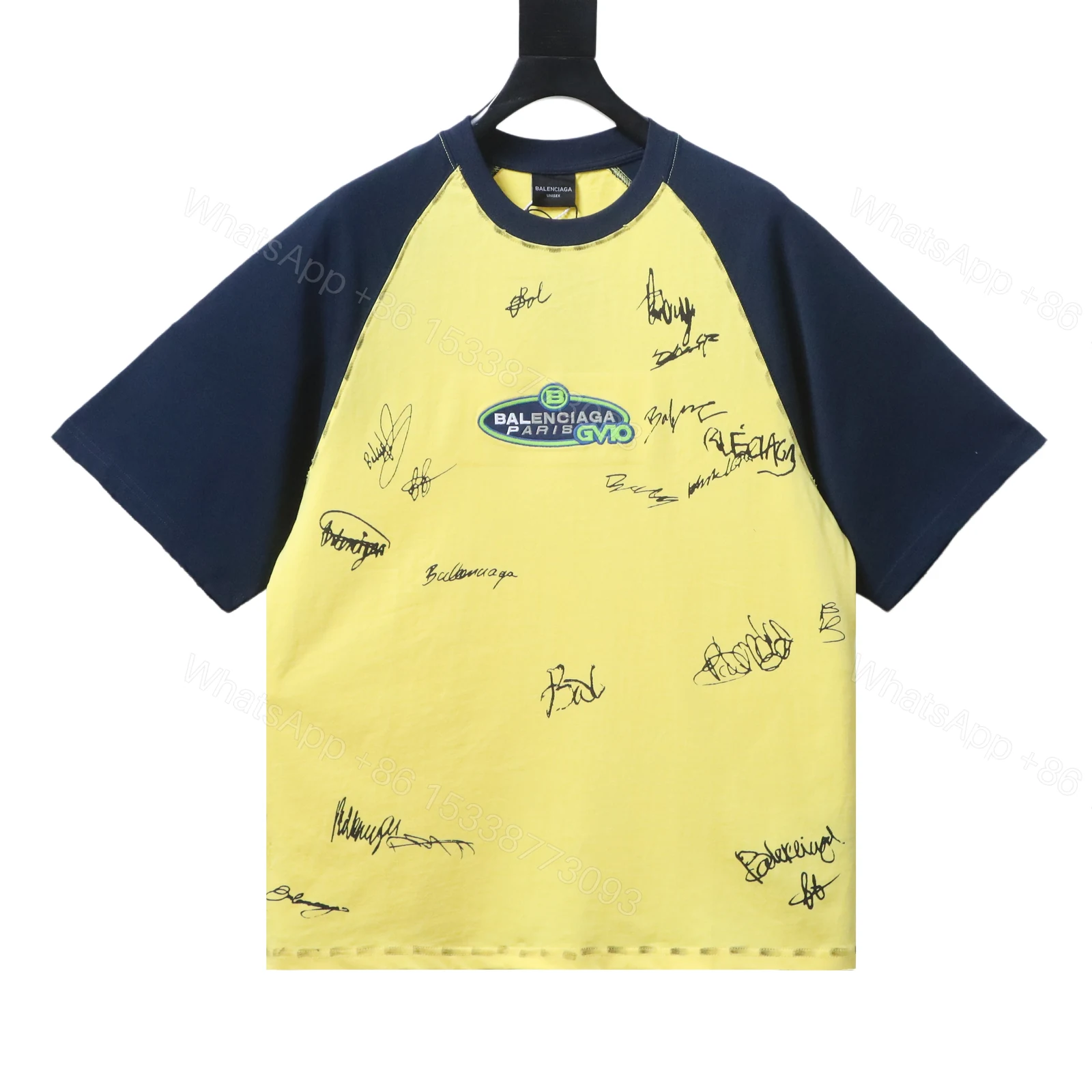 View 7 of Balenciaga Clothes 26SS Signature Letter Print Raglan Short Sleeve T-Shirt yellow