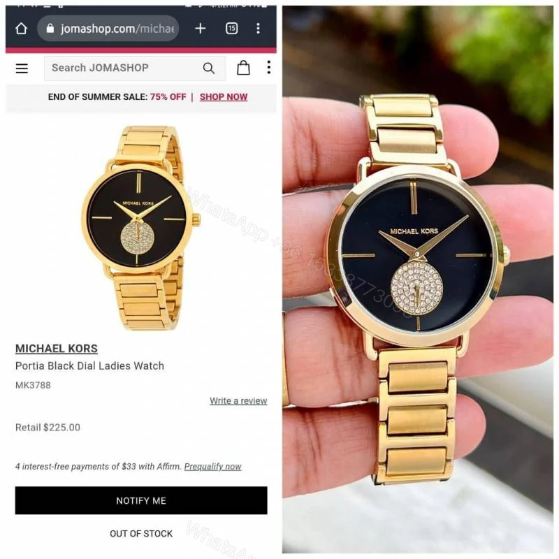 First Copy Michael Kors Portia Japan Watch For Women Gold Black — view 1